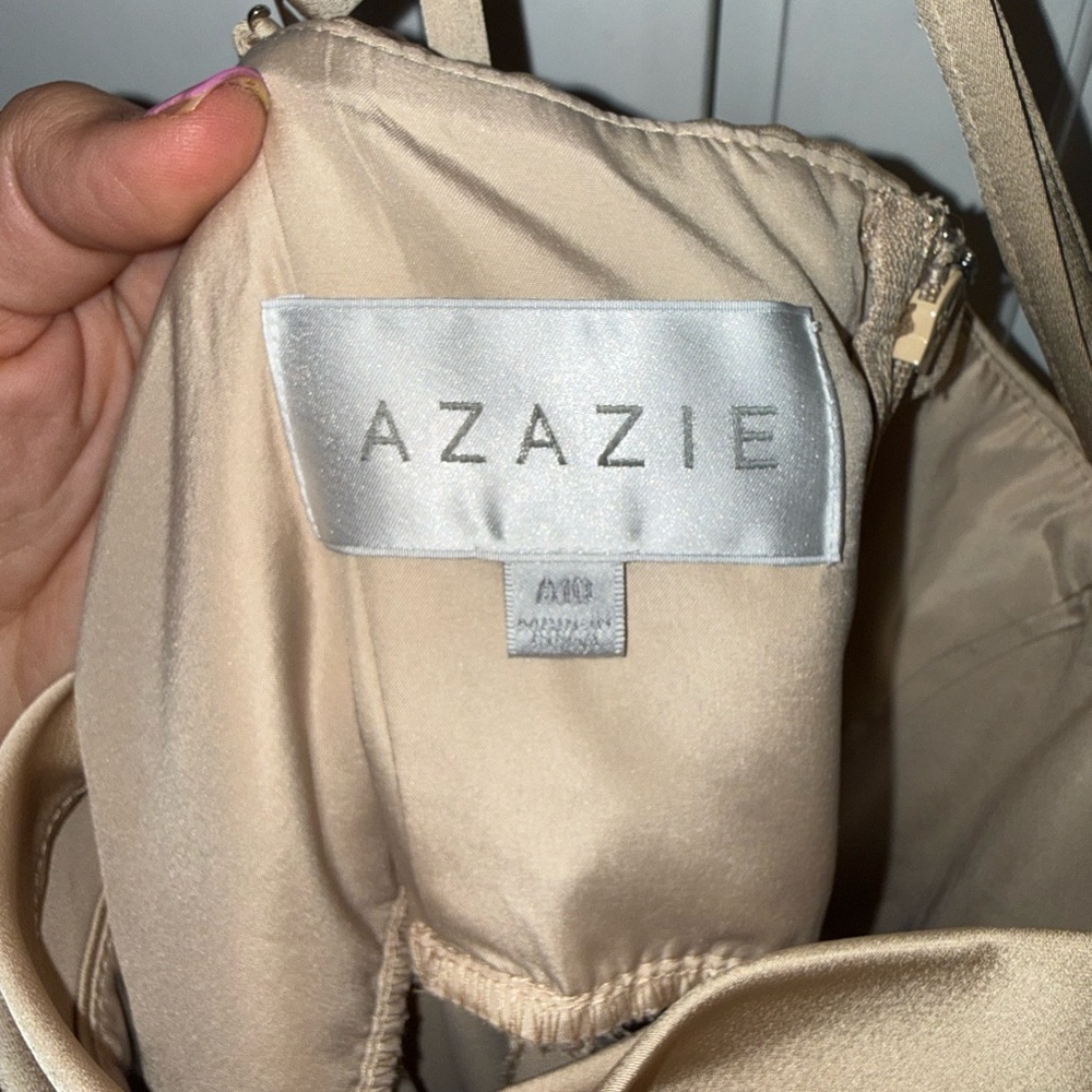 Azazie Gold Satin Cowl Slip Maxi Dress - Picture 3 of 3